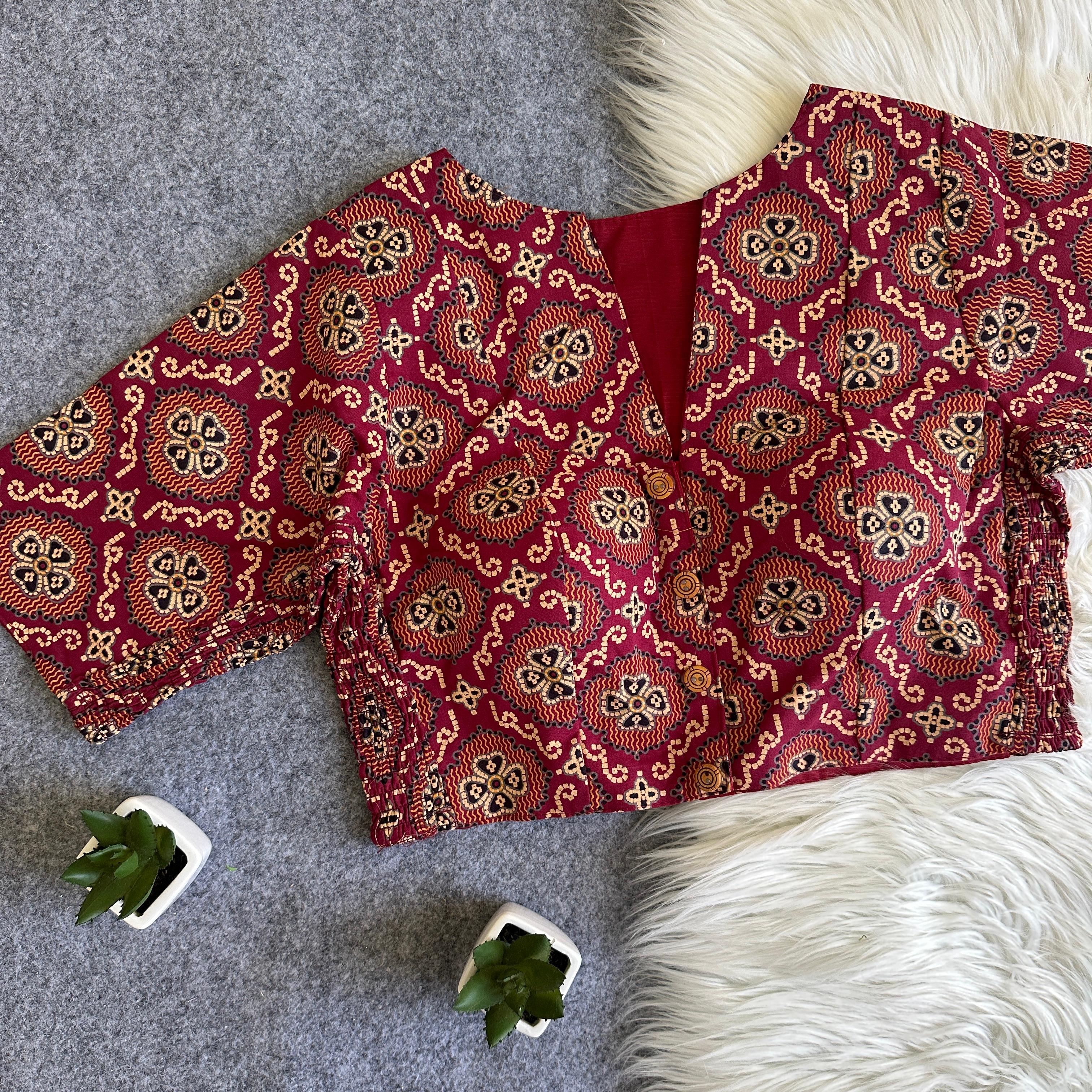 Pure Ajrakh Cotton Flexi-Fit Blouse